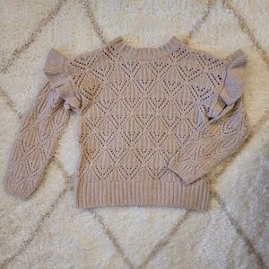Cottagecore Knit Sweater|Neutral With Soft Blush Hues|Ruffle Sleeve Pullover
